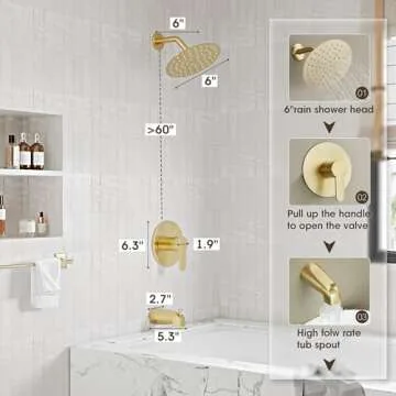 HomGoo Tub Shower Faucet Set with 6 Inch Rain Shower