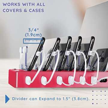 Hercules Tuff Charging Station for Multiple Devices - 6 Ports - (4) iOS Compatible, (1) USB-C & (1) Micro USB Cable for Cell Phones, Smart Phones, Tablets, and Electronics - Holiday Gifts, Pink