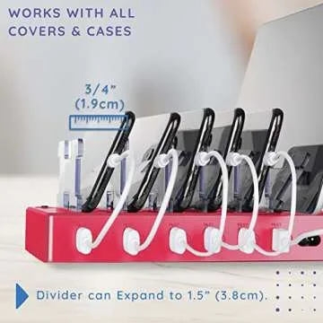 Hercules Tuff Charging Station for Multiple Devices - 6 Ports - (4) iOS Compatible, (1) USB-C & (1) Micro USB Cable for Cell Phones, Smart Phones, Tablets, and Electronics - Holiday Gifts, Pink