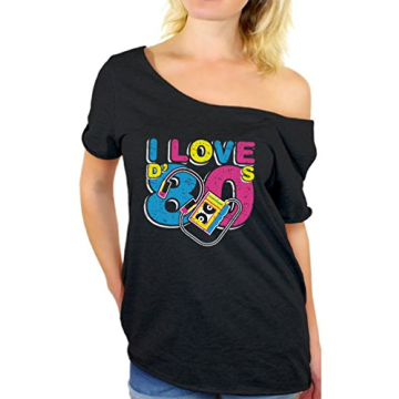 Awkward Styles 80s Tshirt Off Shoulder Neon 80s Outfits for Women 80s Tops Black L/XL