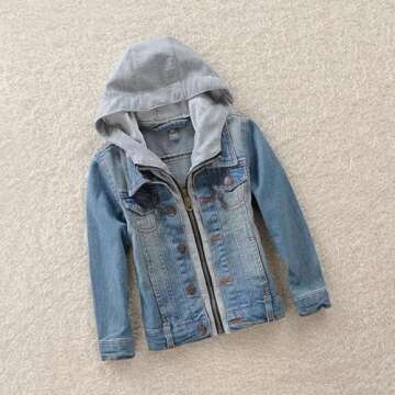 Mallimoda Kids Boys Girls Hooded Denim Jacket Zipper Coat Outerwear