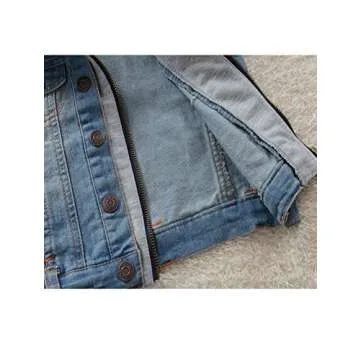 Mallimoda Kids Boys Girls Hooded Denim Jacket Zipper Coat Outerwear