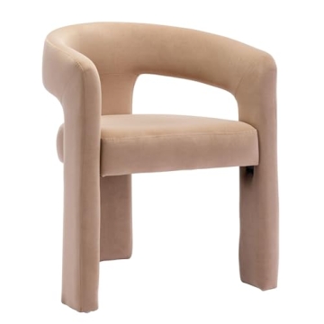 HNY Modern Velvet Barrel Kitchen & Dining Chair - Khaki Accent Armchair for Small Spaces