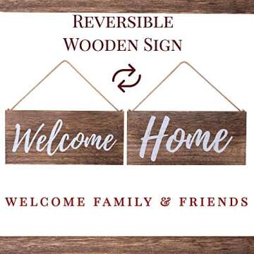 ALBEN Wooden Hanging Welcome Sign – Reversible Message 12" x 6" Rectangular Farmhouse Outdoor/Indo...