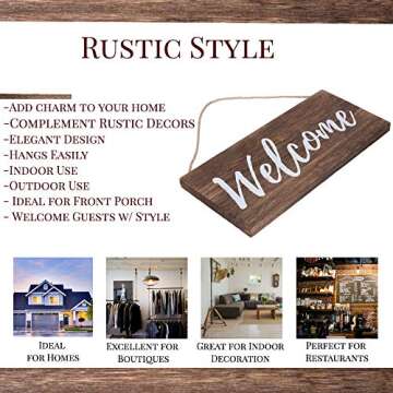 ALBEN Wooden Hanging Welcome Sign – Reversible Message 12" x 6" Rectangular Farmhouse Outdoor/Indoor Décor – Rustic Sign for Porch or Front Door Natural Wood Grain (Brown)