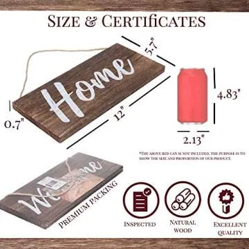 ALBEN Wooden Hanging Welcome Sign – Reversible Message 12" x 6" Rectangular Farmhouse Outdoor/Indoor Décor – Rustic Sign for Porch or Front Door Natural Wood Grain (Brown)