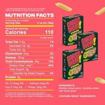 CARBE DIEM! Penne | 3x 12oz Bags | Lower Net Carb Pasta with a Traditional Flavor & Texture | Pasta Re-Imagined for Healthy Lifestyles | Reduced Calorie Food | Penne Pasta | Lower Calorie Pasta