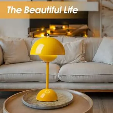 Flowerpot Lamp, Cordless Mushroom Table Lamp,3 Color Stepless Dimmable Touch Lamp, Rechargeable Battery Operated Portable LED Lamp, Small Lamp for Bedside, Night Light for Indoor Outdoor (Yellow)
