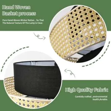 Auwieou Boho Pendant Light, Rattan Light Fixture Woven Basket Shade Wicker Pendant Light Rattan Chandelier for Kitchen Living Room Dining Room Bedroom