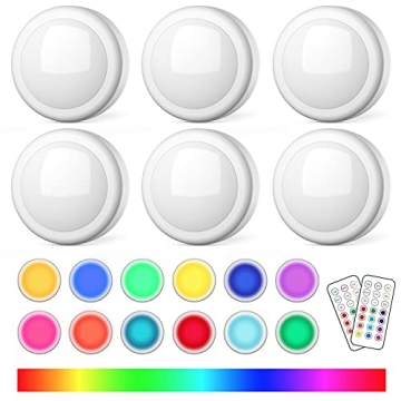 SESMOKS Puck Lights with Remote Control - 13 Color RGB LED Push Lights