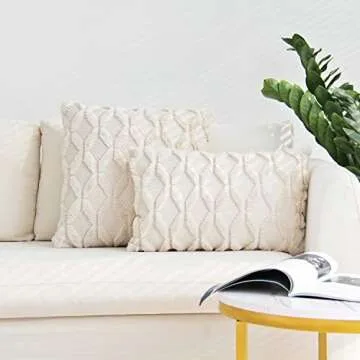 JOJUSIS Plush Short Wool Velvet Decorative Throw Pillow Covers Luxury Style Cushion Case Faux Fur Pillowcases for Sofa Bedroom Pack of 2 18 x 18 Inch Beige