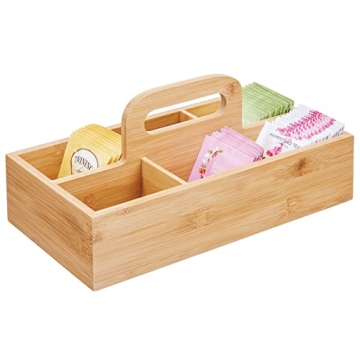 mDesign Bamboo Tea Organizer - 6-Section Caddy with Handle for Easy Storage