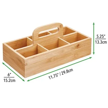 Bamboo Tea Storage Organizer with Handle - 6 Sections