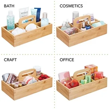 Bamboo Tea Storage Organizer with Handle - 6 Sections