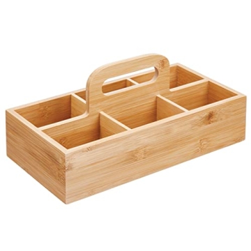 Bamboo Tea Storage Organizer with Handle - 6 Sections
