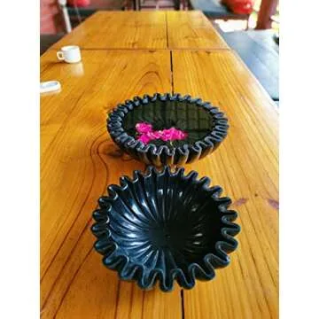 CRAFTFOBIA Handcrafted Marble Bowl | Wedding Gift | Antique Scallop Bowl | Fruit Bowl | Vintage Ring Dish | Ruffle Bowl | Decorative Bowl | Flower Bowl | Urli Bowl (Black) (6 inches)