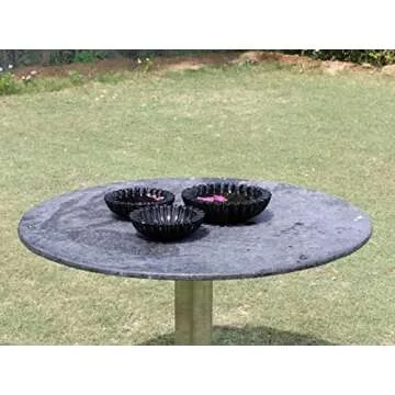 CRAFTFOBIA Handcrafted Marble Bowl | Wedding Gift | Antique Scallop Bowl | Fruit Bowl | Vintage Ring Dish | Ruffle Bowl | Decorative Bowl | Flower Bowl | Urli Bowl (Black) (6 inches)