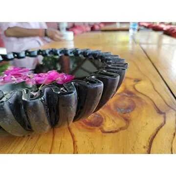 CRAFTFOBIA Handcrafted Marble Bowl | Wedding Gift | Antique Scallop Bowl | Fruit Bowl | Vintage Ring Dish | Ruffle Bowl | Decorative Bowl | Flower Bowl | Urli Bowl (Black) (6 inches)