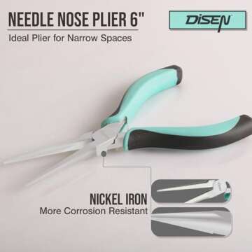DISEN Needle Nose Pliers, 6" Mini Precision Long Nose Pliers for Jewelry Making, Fishing, Wire Wrapp...