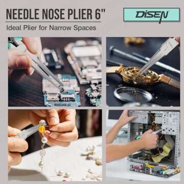 DISEN Needle Nose Pliers, 6" Mini Precision Long Nose Pliers for Jewelry Making, Fishing, Wire Wrapping, Crafts, Small Needle Nose Pliers with Comfort Grip Handles