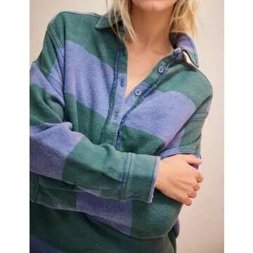 MISSACTIVER Women Color Block Striped Oversized Sweatshirt Button Henley Neck Pullover High Low Curved Hem Tunic Tops Blue Green