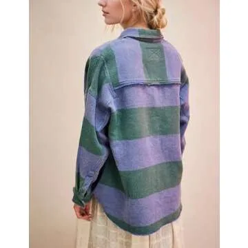 MISSACTIVER Women Color Block Striped Oversized Sweatshirt Button Henley Neck Pullover High Low Curved Hem Tunic Tops Blue Green