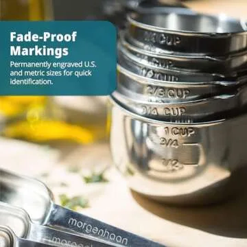 Morgenhaan Stainless Steel Measuring Cups and Spoons Set - Heavy Duty, Dishwasher Safe, All Metal - Made for Baking, Cooking - Metric & USA Measures - 8-Piece