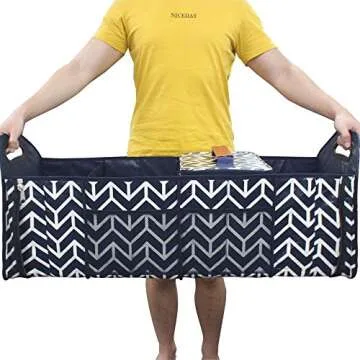 Trunk Organizer for car, Foldable Car Storage Bag Portable Insulation Cooler Bag Collapsible Vehicle Organizer Divider Storage Totes with 4 Compartment Cargo Tote for Groceries Caddy SUV, Navy Blue