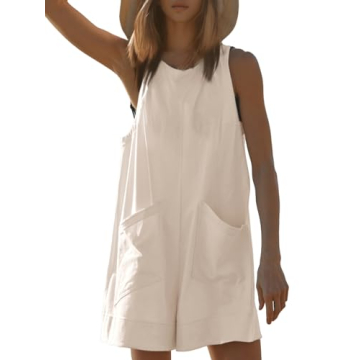 Glamaker Women's Summer Sleeveless Romper - Casual Beach Jumpsuit with Pockets