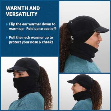 Fleece Ponytail Hat and Neck Warmer Set for Women