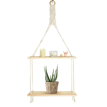 Bohemian Floating Wood Macrame Shelves for Home Decor
