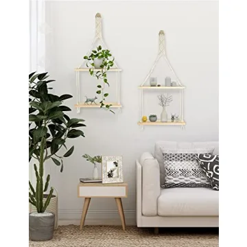 Bohemian Floating Wood Macrame Shelves for Home Decor