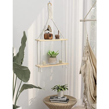 Bohemian Floating Wood Macrame Shelves for Home Decor