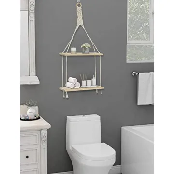 Bohemian Floating Wood Macrame Shelves for Home Decor