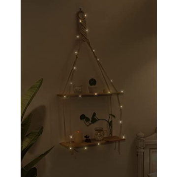 Bohemian Floating Wood Macrame Shelves for Home Decor