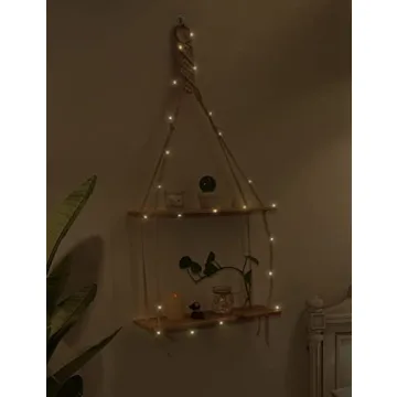 Bohemian Floating Wood Macrame Shelves for Home Decor