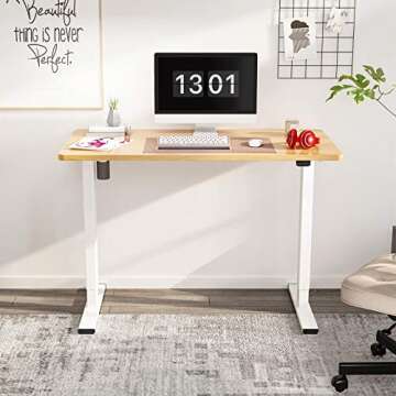 FLEXISPOT Standing Desk 48 x 24 x （28.6-46.3） Inches Height Adjustable Desk Whole-Piece Desktop Electric Stand up Desk Home Office Table for Computer Laptop (White Frame + 48 in Maple Desktop)