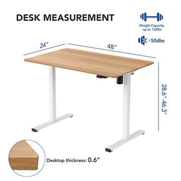 FLEXISPOT Standing Desk 48 x 24 x （28.6-46.3） Inches Height Adjustable Desk Whole-Piece Desktop Electric Stand up Desk Home Office Table for Computer Laptop (White Frame + 48 in Maple Desktop)