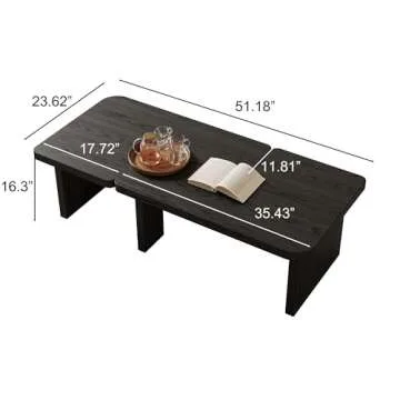 Black Wood Coffee Table, Free Adjustable Modern Living Room Table as Square, Rectangle, Irregular Te...