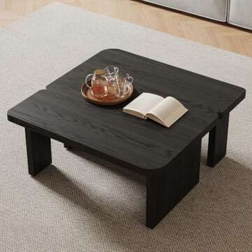 Black Wood Coffee Table, Free Adjustable Modern Living Room Table as Square, Rectangle, Irregular Tea Table, Couch Side Tabl e for Home Office