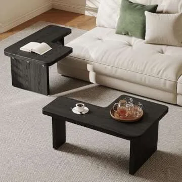Black Wood Coffee Table, Free Adjustable Modern Living Room Table as Square, Rectangle, Irregular Tea Table, Couch Side Tabl e for Home Office