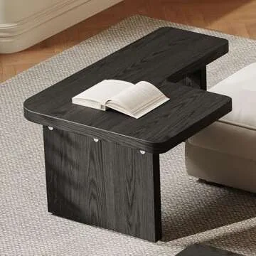 Black Wood Coffee Table, Free Adjustable Modern Living Room Table as Square, Rectangle, Irregular Tea Table, Couch Side Tabl e for Home Office