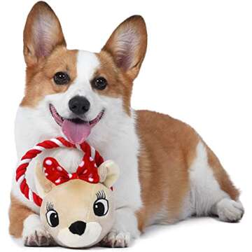 Rudolph The Red Nose Reindeer Clarice Rope Toy for Dogs | 7 1/2 Inch Clarice Rope Head Dog Toy | Rope Dog Toy for Aggressive Chewers and All Dogs - Holiday Dog Rope Toys