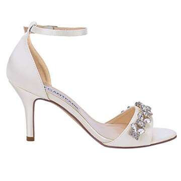 ELEGANTPARK Ivory Heels for Women Ankle Strap Wedding Sandals for Bride Peep Toe High Heeled Sandals Satin Prom Evening Dress Wedding Shoes US 7