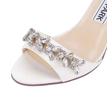 ELEGANTPARK Ivory Heels for Women Ankle Strap Wedding Sandals for Bride Peep Toe High Heeled Sandals Satin Prom Evening Dress Wedding Shoes US 7