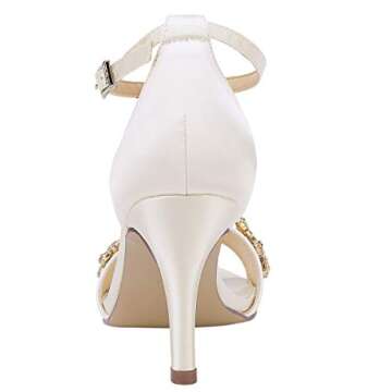 ELEGANTPARK Ivory Heels for Women Ankle Strap Wedding Sandals for Bride Peep Toe High Heeled Sandals Satin Prom Evening Dress Wedding Shoes US 7