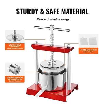 VEVOR Fruit Wine Press, 0.53 Gallon/2L, 2 Stainless Steel Barrels, Manual Juice Maker, Cider Apple Grape Tincture Vegetables Honey Olive Oil Making Press with T-Handle for Outdoor, Kitchen, and Home