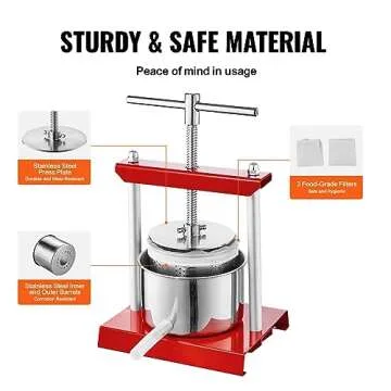 VEVOR Fruit Wine Press, 0.53 Gallon/2L, 2 Stainless Steel Barrels, Manual Juice Maker, Cider Apple Grape Tincture Vegetables Honey Olive Oil Making Press with T-Handle for Outdoor, Kitchen, and Home