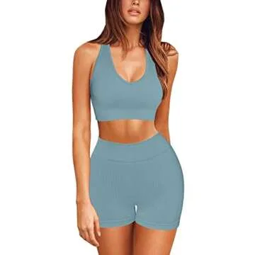 QINSEN Ribbed Yoga Shorts & Bra Set for Women