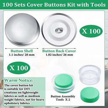 100 Sets Cover Buttons Kit with Tools - 1.1 Inch DIY Fabric Buttons